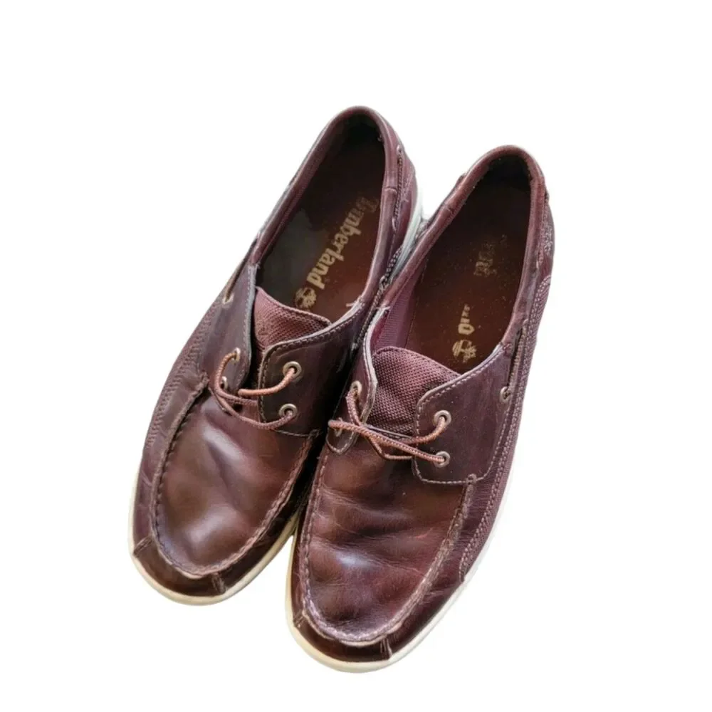 TIMBERLAND 2 Eye Boat Shoes‎ Burgundy Leather Deck Shoes 10.5